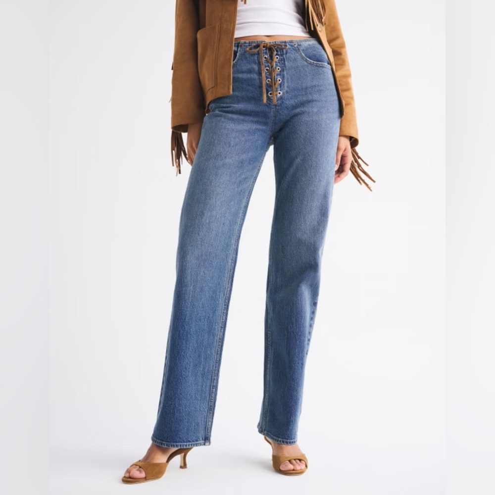 Abercrombie High Rise 90s Relaxed Vegan Suede Lace Jean